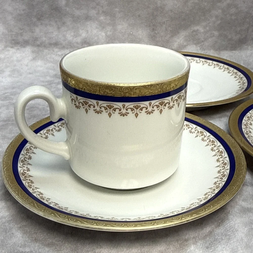 Tirschenreuth Bavaria Demitasse‎ Cup & Saucer Cobalt Blue Gold Germany VTG